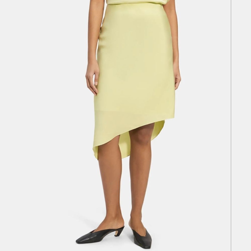 Theory Asymmetrical Silk Slip Style Midi Skirt in Key Lime NWT Size Medium